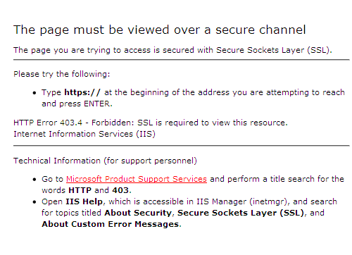 HTTP Error 403.4: Comunicación Segura requerida